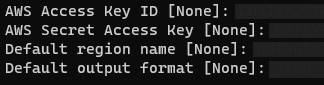  محیط اجرای دستور aws configure و محل وارد کردن Access Key و Secret Key