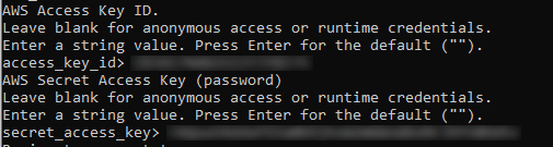 وارد کردن Access Key و Secret Key