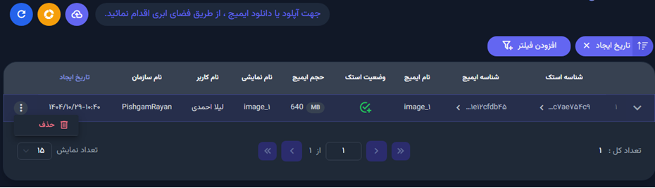 جزئیات ایمیج‌های ایجادشده