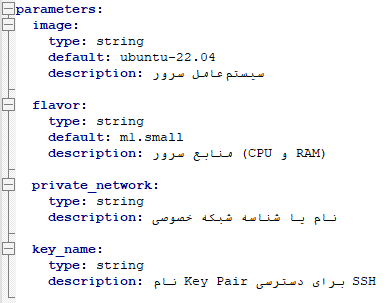 قطعه کد بخش parameters