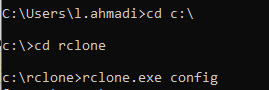 اجرای دستور rclone config